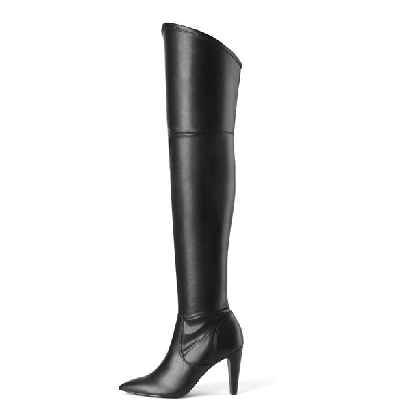 Thigh High Heeled Boots - BLACK PU - 3